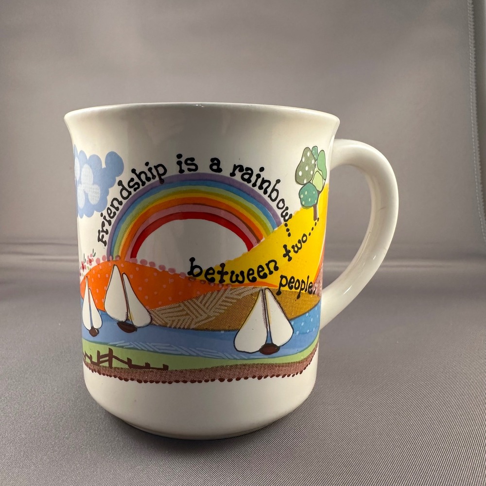 Friendship‎ Rainbow Sailing Lighthouse Ceramic Mug Cup Retro Eclectic